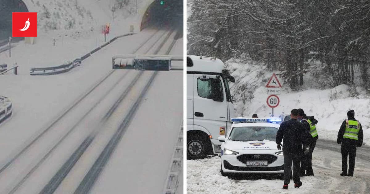 FOTO: Snijeg na A6 Zagreb-Rijeka, policija isključuje vozila bez zimske opreme