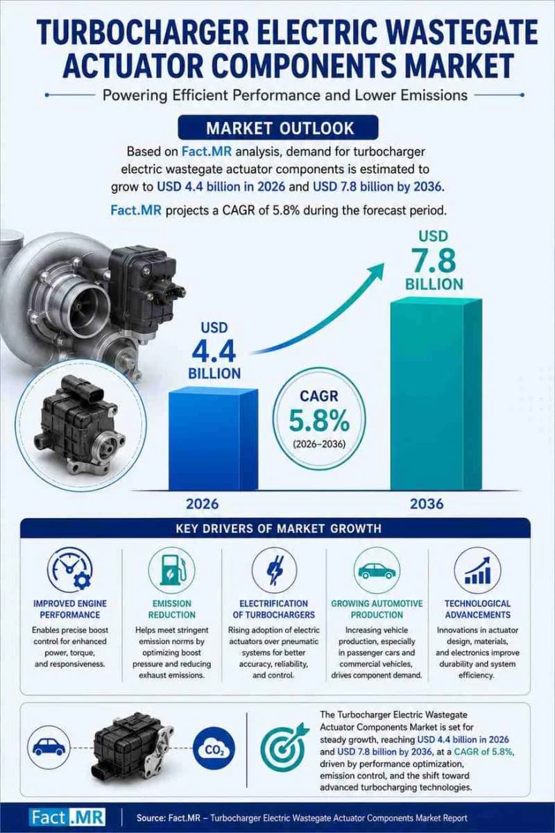 Tržište električnih aktuatora wastegate turbopunjača dostići će 7,8 milijardi USD do 2036.